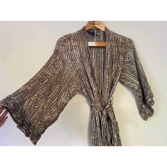 Vintage Semi Sheer 100% Silk Robe Paisley Brown / Blue Small Deane & White - Picture 1 of 6